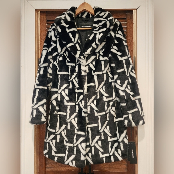 Karl Lagerfeld Jackets & Blazers - Karl Lagerfeld Black and White Patterned Faux Fur Women's Coat Size XS